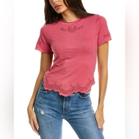 Free People Call Me Baby Eyelet Tee In Berry Twist - Picture 1 of 2